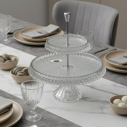 Mawaeen 2-Tier Round Luxury Glass Stand Clear