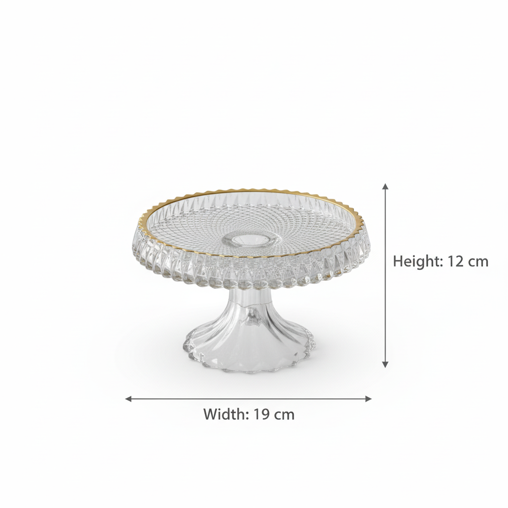 Mawaeen Round Luxury Glass Cake Stand with Golden Rim (S)