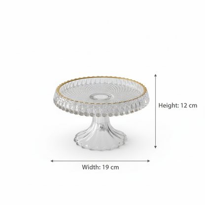 Mawaeen Round Luxury Glass Cake Stand with Golden Rim (S)