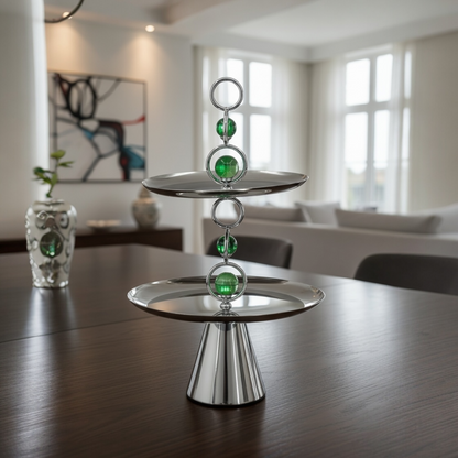 Mawaeen 2-Tier Metal Candy Stand with Crystal Accent – Silver Elegance