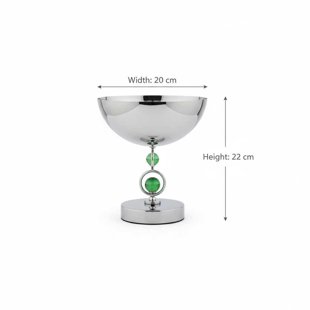Mawaeen Premium Fruit Bowl – Stainless Steel Base with Green Crystal Accents (S)