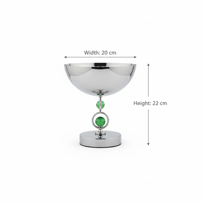Mawaeen Premium Fruit Bowl – Stainless Steel Base with Green Crystal Accents (S)