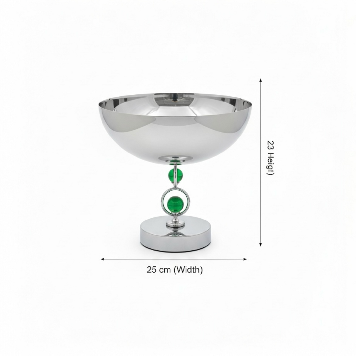 Mawaeen Premium Fruit Bowl – Stainless Steel Base with Green Crystal Accents (L)