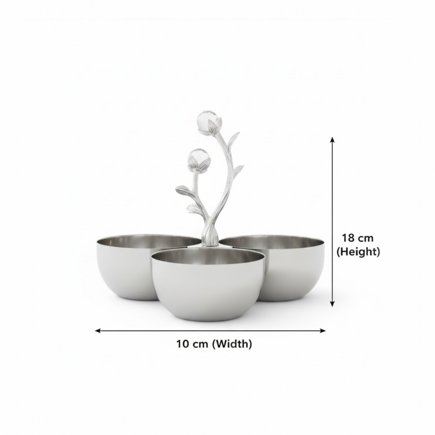 Mawaeen 3-Bowl Snack Stand – Small Silver Floral Design