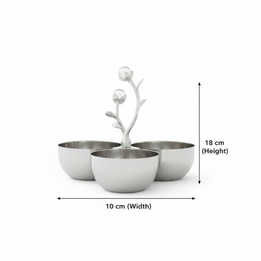 Mawaeen 3-Bowl Snack Stand – Small Silver Floral Design