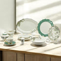 Fresh Elegance 44-Piece Dinnerware with Green & Gold Accents