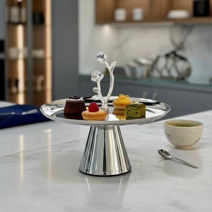 Mawaeen Luxury Candy Plate – Silver Floral Design with Base