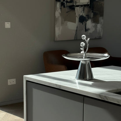 Mawaeen Luxury Candy Plate – Silver Floral Design with Base