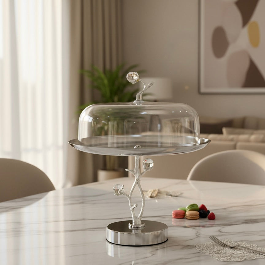 Mawaeen Luxury Candy Plate with Lid – Silver Floral Design