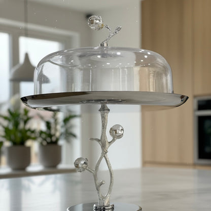 Mawaeen Luxury Candy Plate with Lid – Silver Floral Design