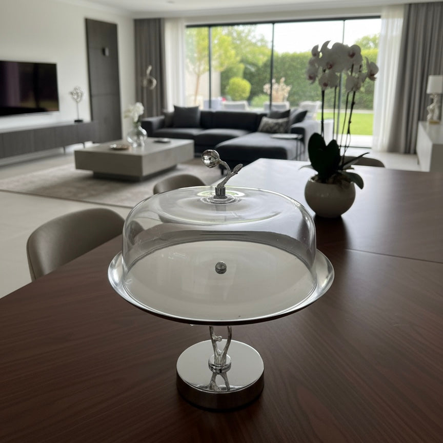 Mawaeen Luxury Candy Plate with Lid – Silver Floral Design