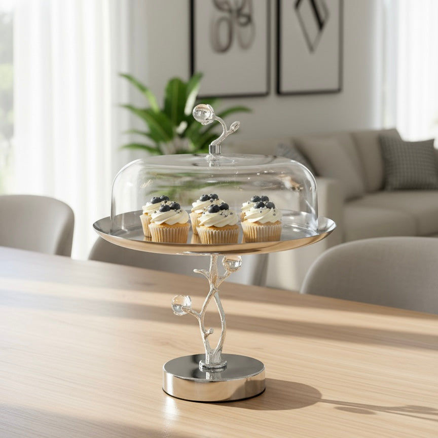 Mawaeen Luxury Candy Plate with Lid – Silver Floral Design