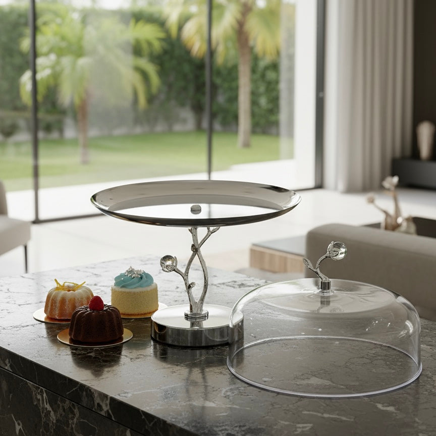 Mawaeen Luxury Candy Plate with Lid – Silver Floral Design