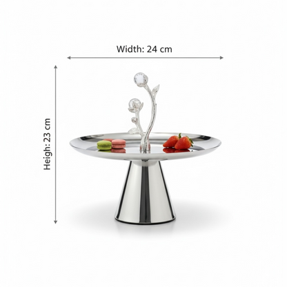 Mawaeen Luxury Candy Plate – Silver Floral Design with Base