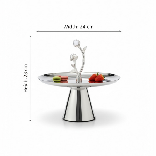 Mawaeen Luxury Candy Plate – Silver Floral Design with Base