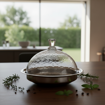 Mawaeen Luxury Date Bowl with Lid – Silver & Glass Design