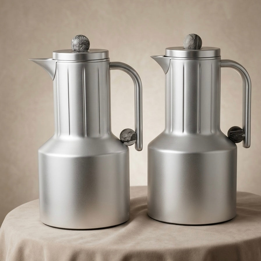 Regal Modern 2-Piece Matt Silver Flask Set (1L + 1L)