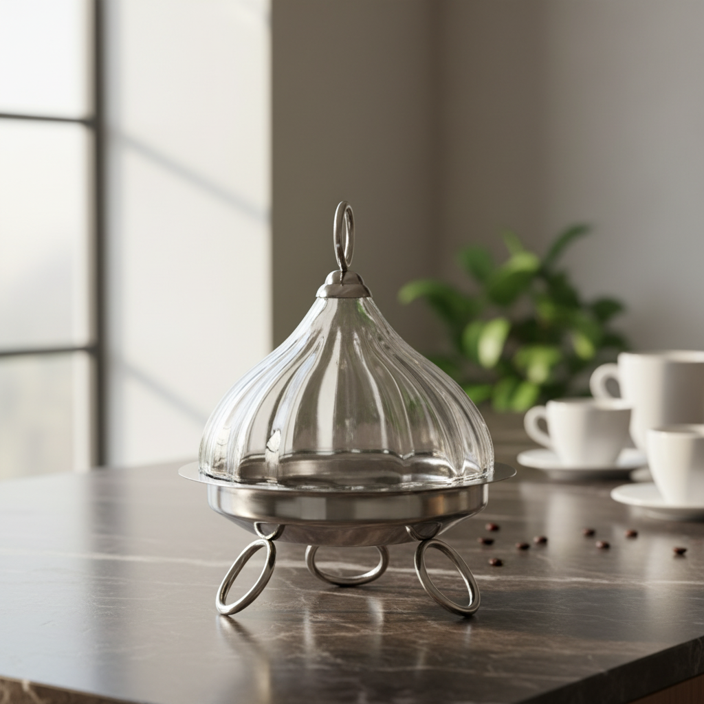 Mawaeen Raised Dessert Tajin with Wavy Glass Dome (M)