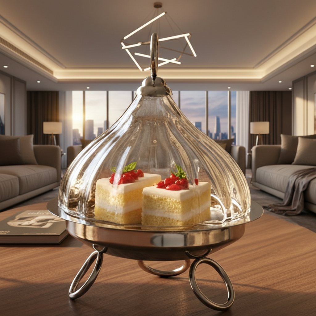 Mawaeen Raised Dessert Tajin with Wavy Glass Dome (M)