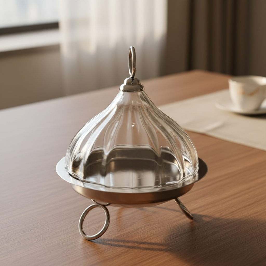 Mawaeen Raised Dessert Tajin with Wavy Glass Dome (M)