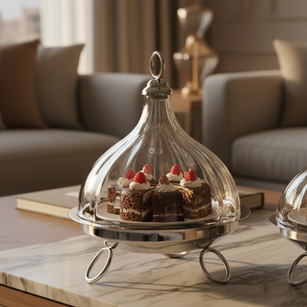 Mawaeen Raised Dessert Tajin with Wavy Glass Dome (L)