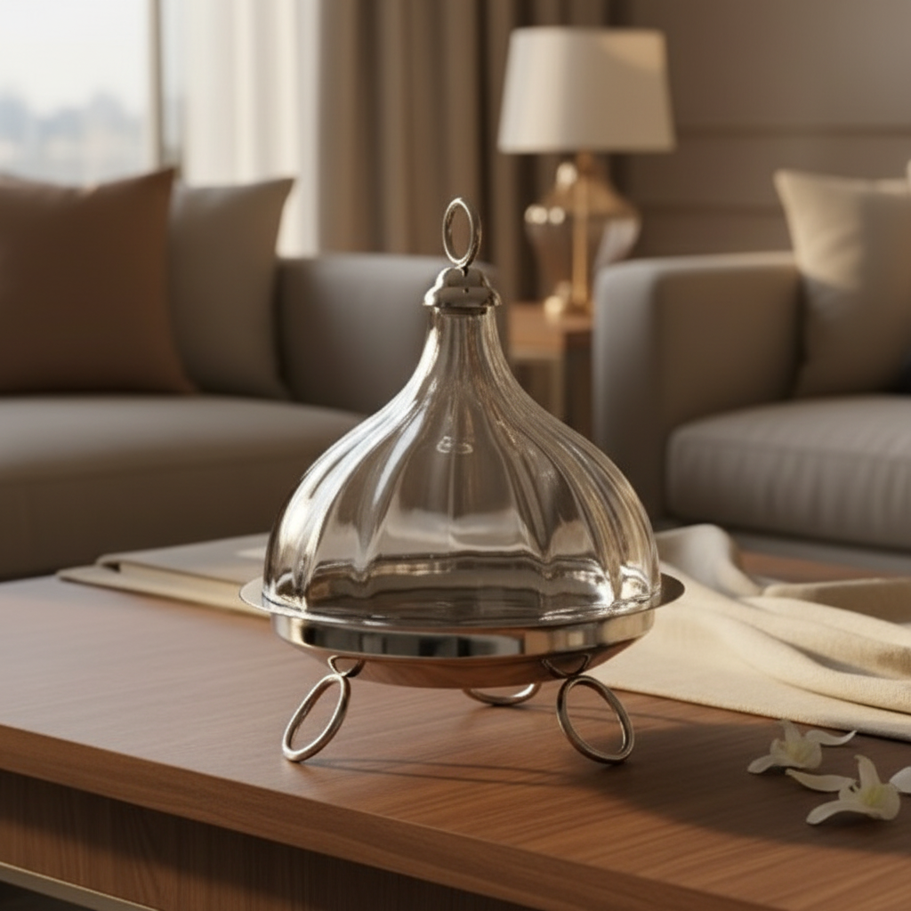 Mawaeen Raised Dessert Tajin with Wavy Glass Dome (L)