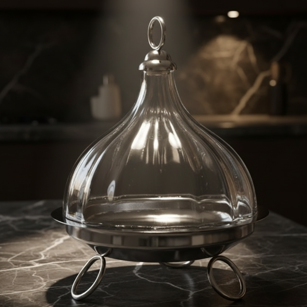 Mawaeen Raised Dessert Tajin with Wavy Glass Dome (L)