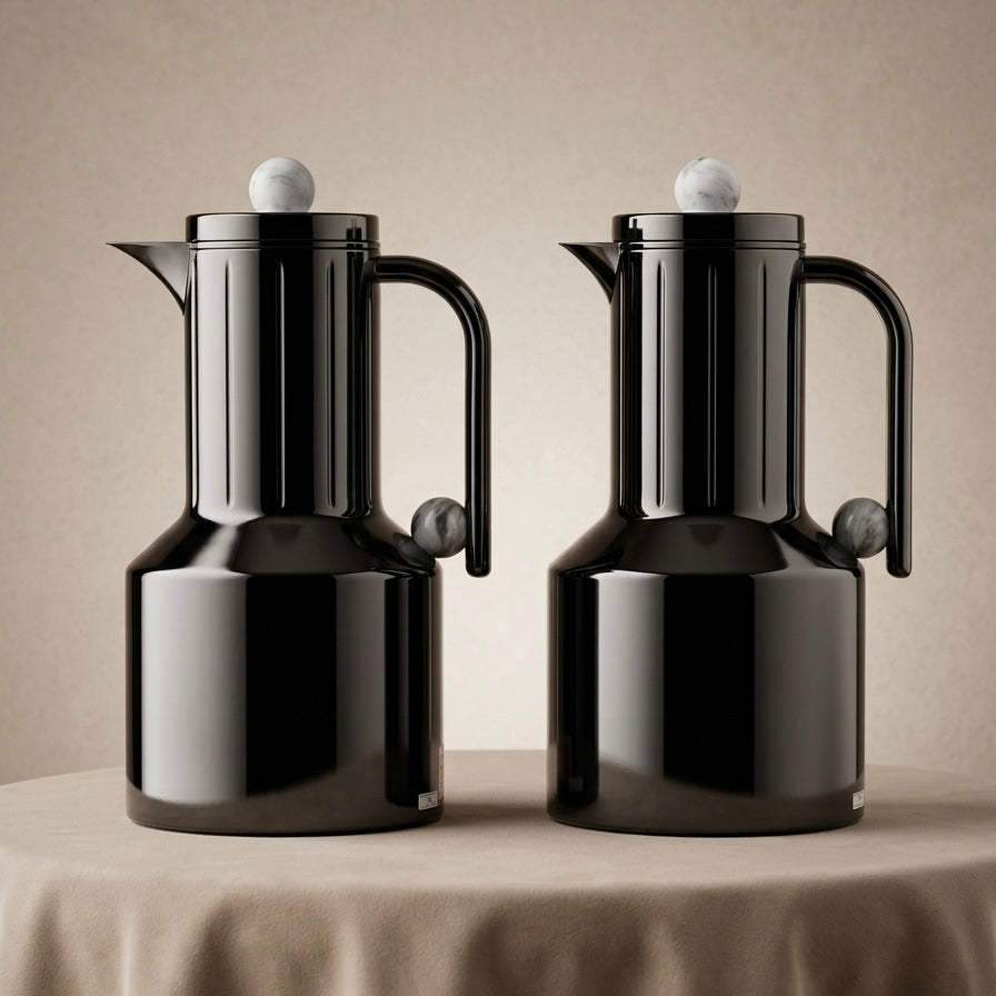 Regal Modern 2-Piece Glossy Black Flask Set (1L + 1L)