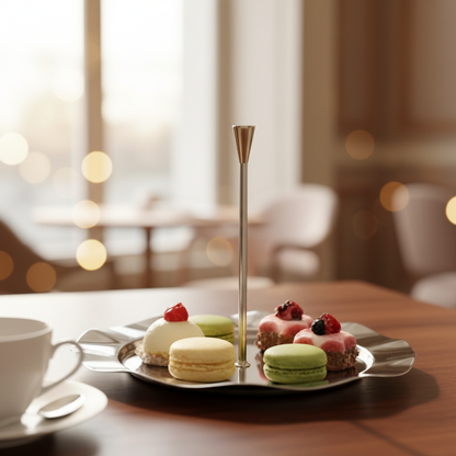 Single-Tier Sweet Plate with Central Column – Wavy Silver Design (S)