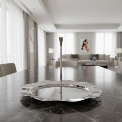 Single-Tier Sweet Plate with Central Column – Wavy Silver Design (S)