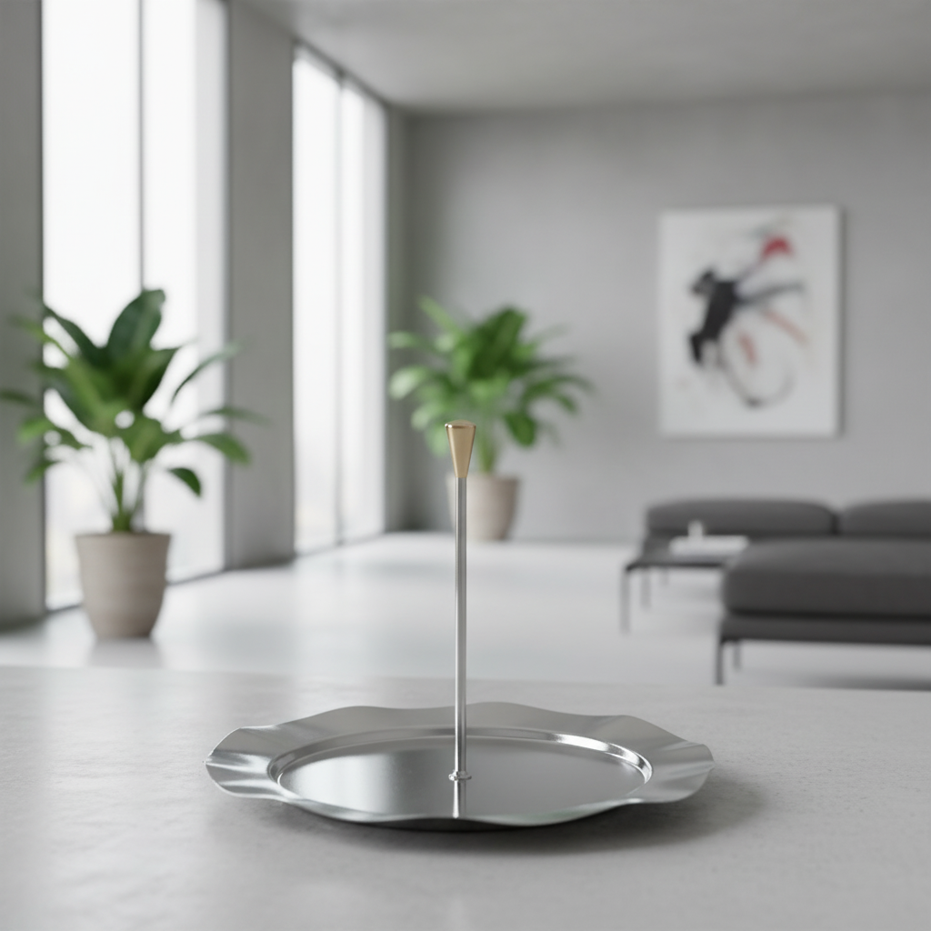 Single-Tier Sweet Plate with Central Column – Wavy Silver Design (L)