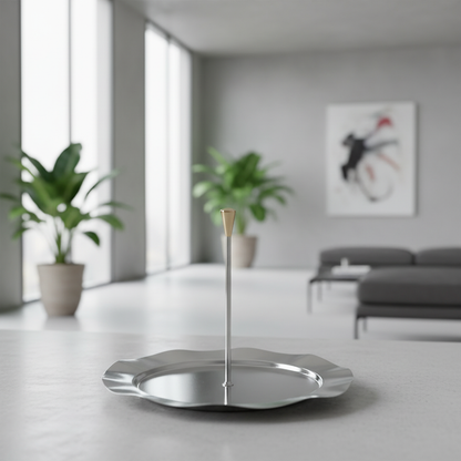 Single-Tier Sweet Plate with Central Column – Wavy Silver Design (S)