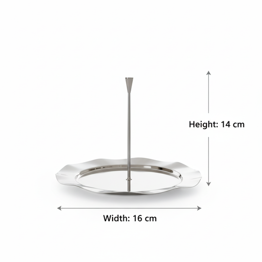 Single-Tier Sweet Plate with Central Column – Wavy Silver Design (S)