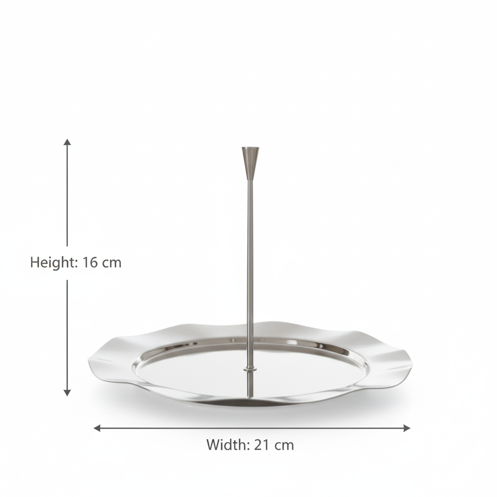 Single-Tier Sweet Plate with Central Column – Wavy Silver Design (M)