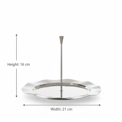 Single-Tier Sweet Plate with Central Column – Wavy Silver Design (M)