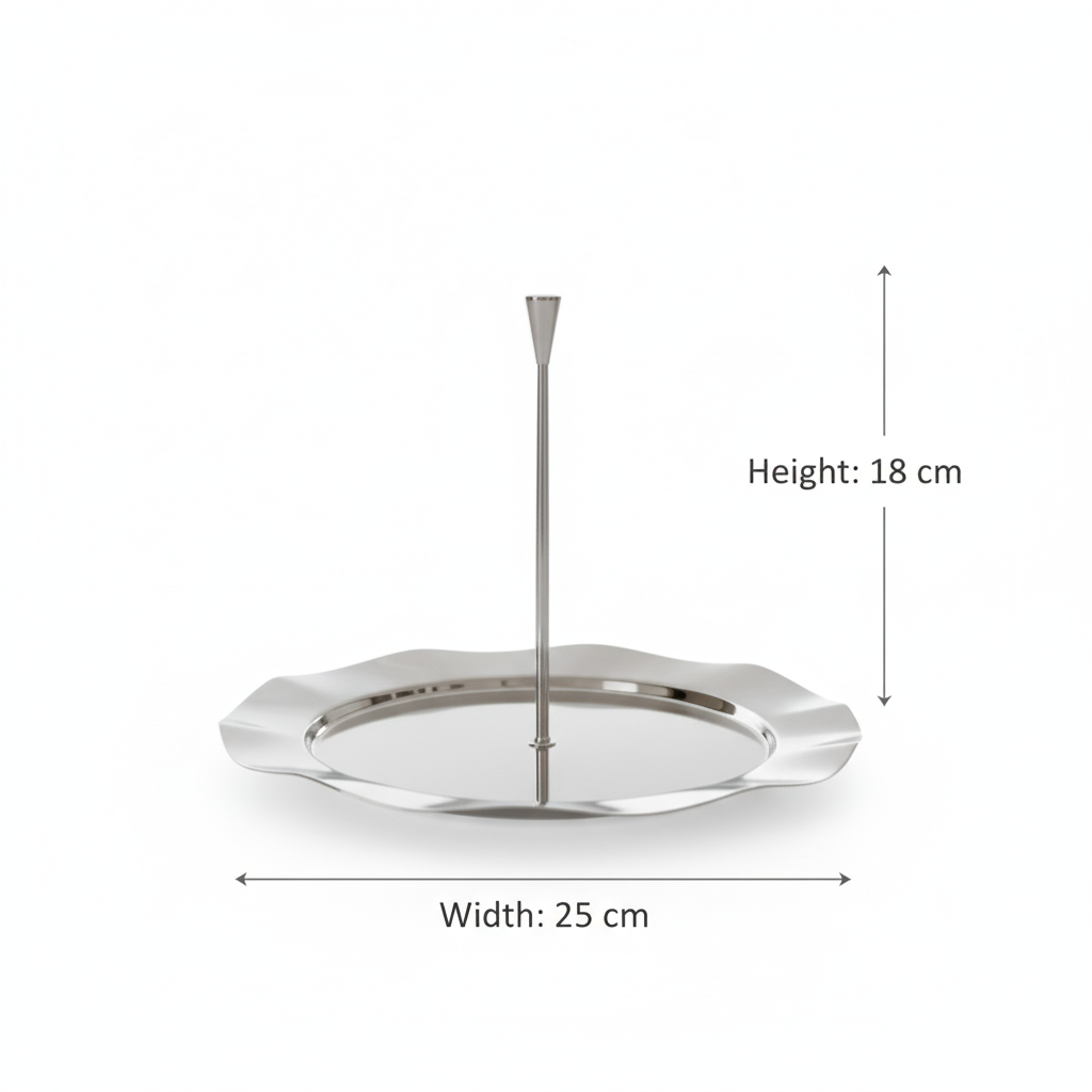 Single-Tier Sweet Plate with Central Column – Wavy Silver Design (L)