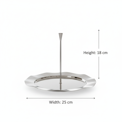 Single-Tier Sweet Plate with Central Column – Wavy Silver Design (L)