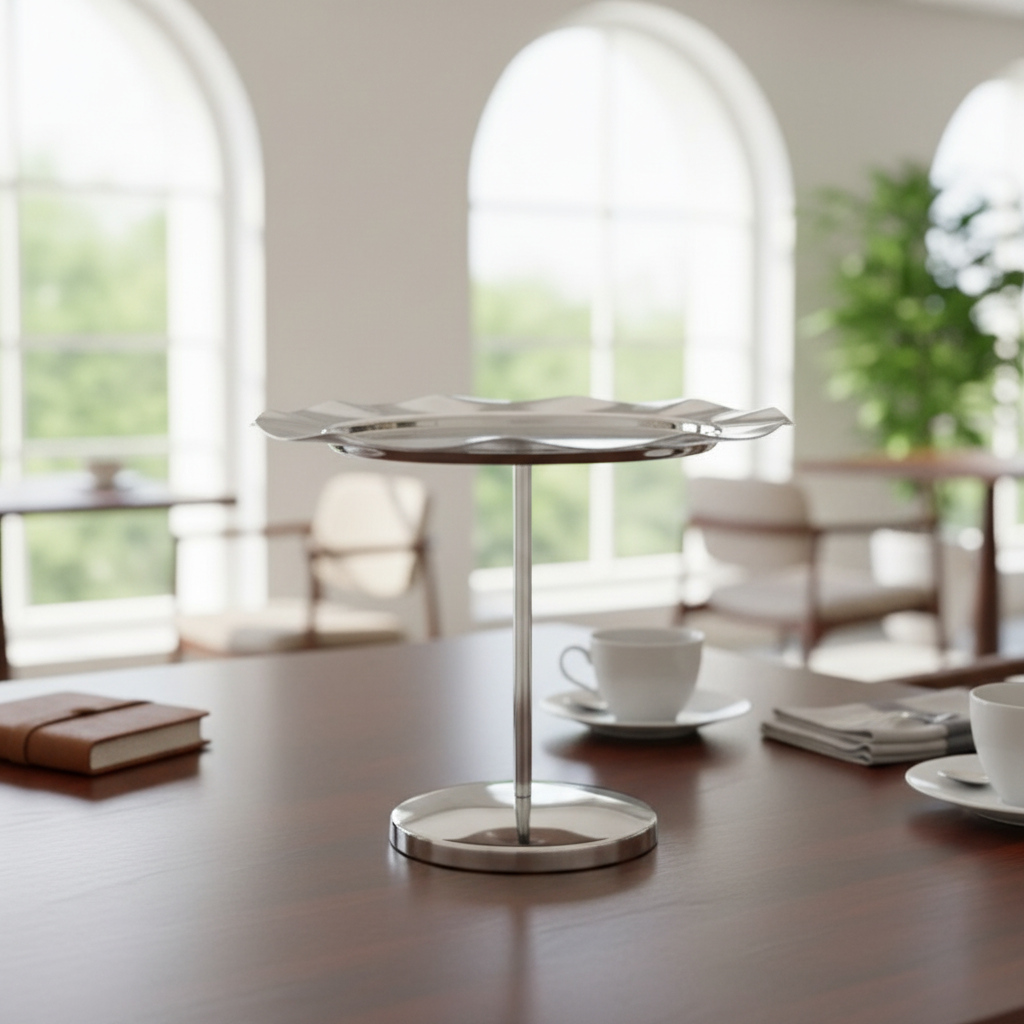 Pedestal Sweet Plate / Single-Tier Cake Stand – Wavy Silver Design (L)