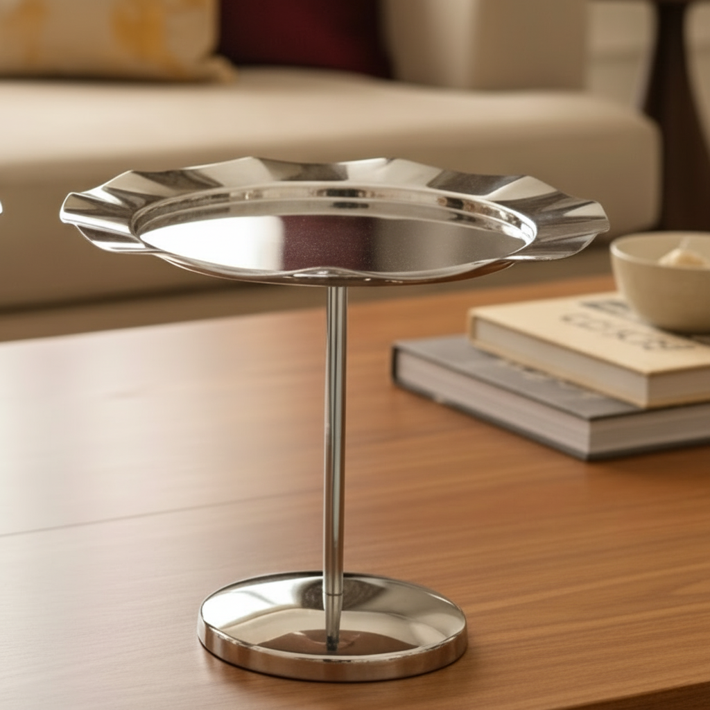 Pedestal Sweet Plate / Single-Tier Cake Stand – Wavy Silver Design (L)