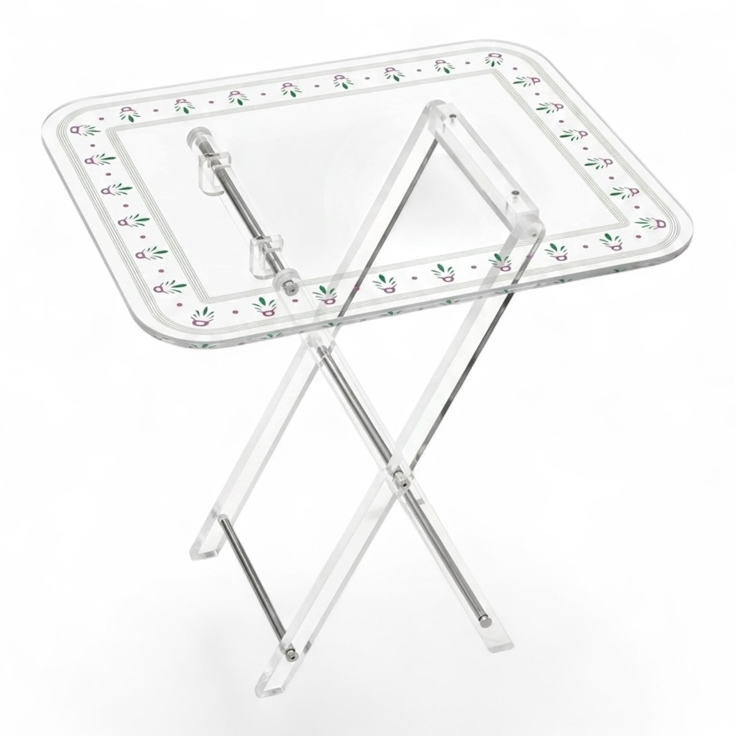 Nakhla Clear Acrylic Folding Side Table Set with Stand – 4 Pieces