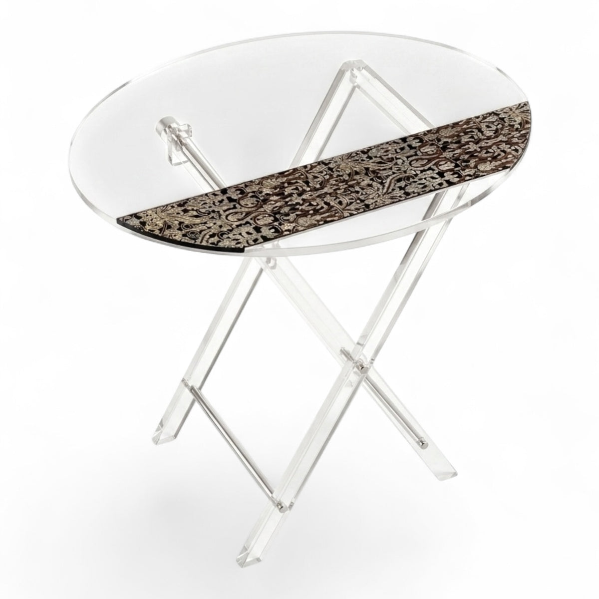 Modern Clear Acrylic Oval Folding Service Table Set with Stand – 4 Pieces