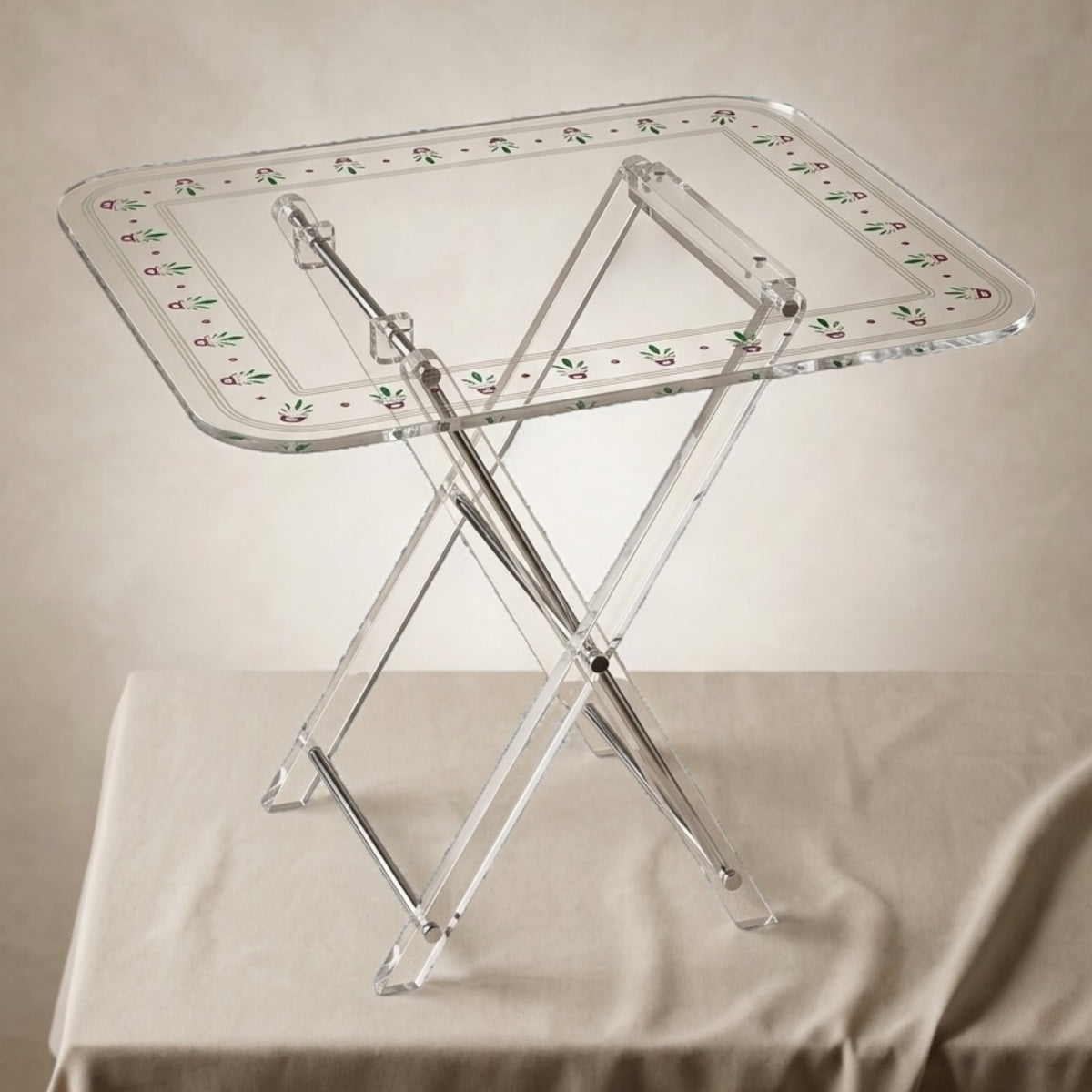 Nakhla Clear Acrylic Folding Side Table Set with Stand – 4 Pieces