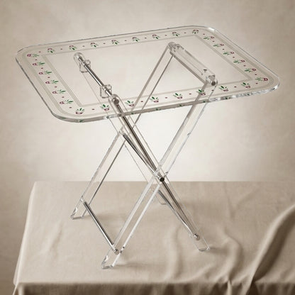 Nakhla Clear Acrylic Folding Side Table Set with Stand – 4 Pieces