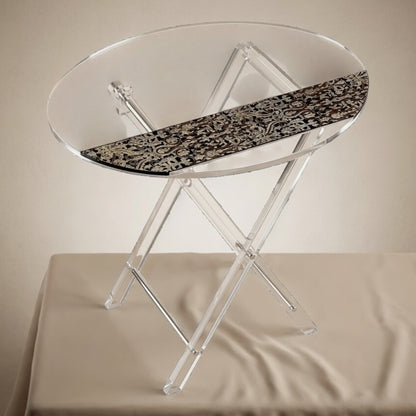 Modern Clear Acrylic Oval Folding Service Table Set with Stand – 4 Pieces