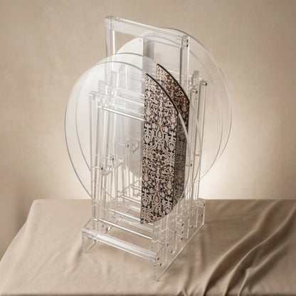 Modern Clear Acrylic Oval Folding Service Table Set with Stand – 4 Pieces