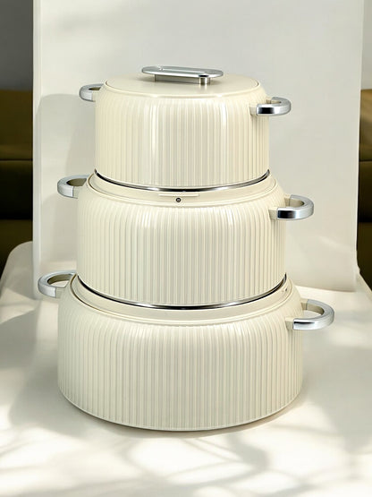 uxury Ribbed Hot Pot Set: 3 Sizes, silver-Trimmed