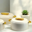 Luxury Ribbed Hot Pot Set: 3 Sizes, Gold-Trimmed