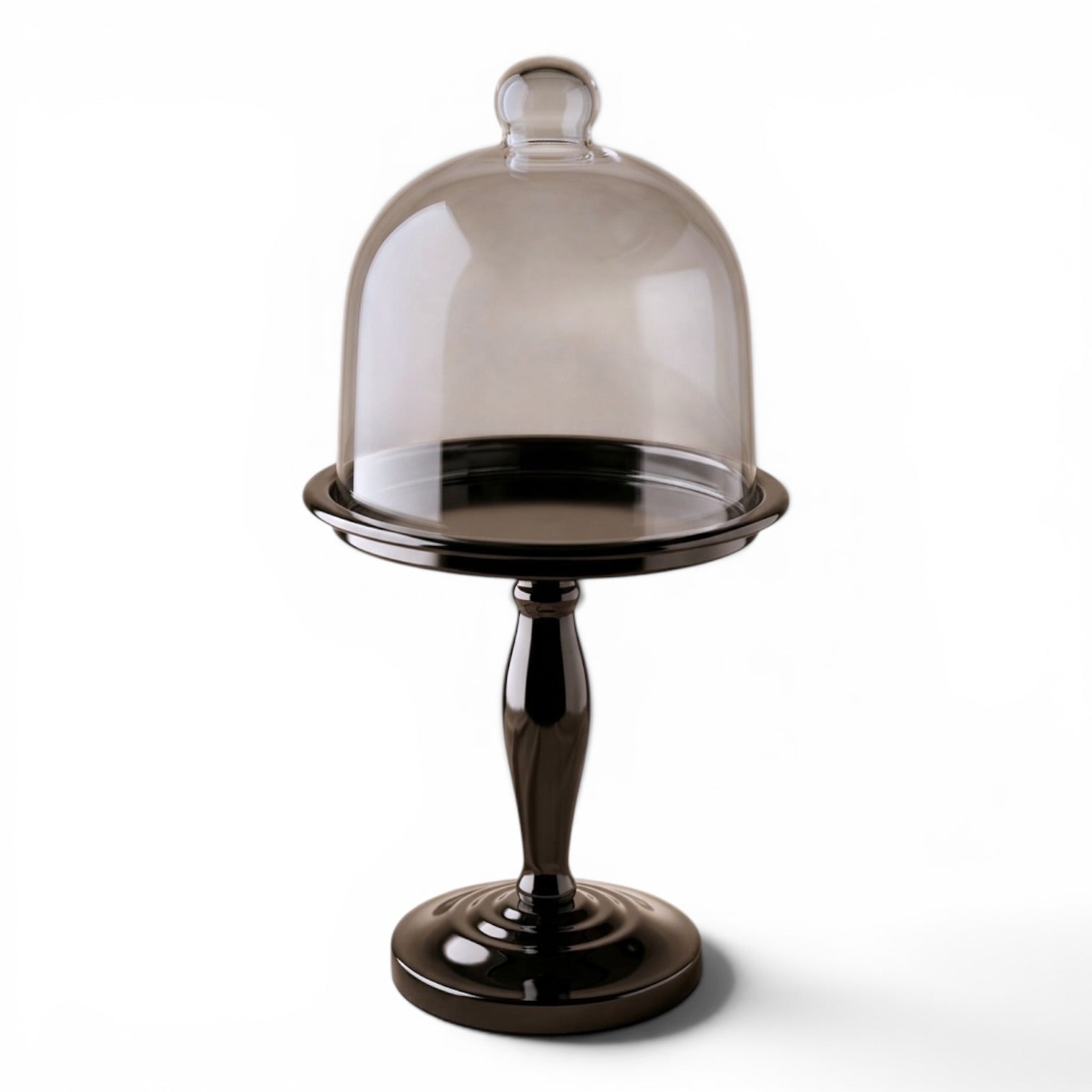 Modern Black Chrome Dessert Stand with Glass Lid (L)