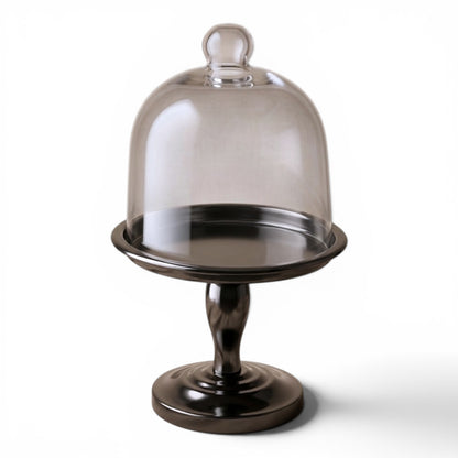 Modern Black Chrome Dessert Stand with Glass Lid (S)