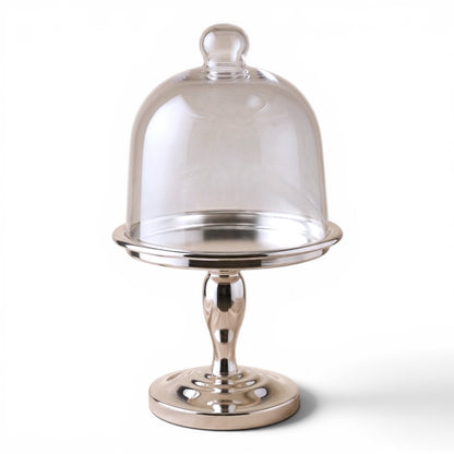 Modern Silver Dessert Stand with Glass Lid (S)